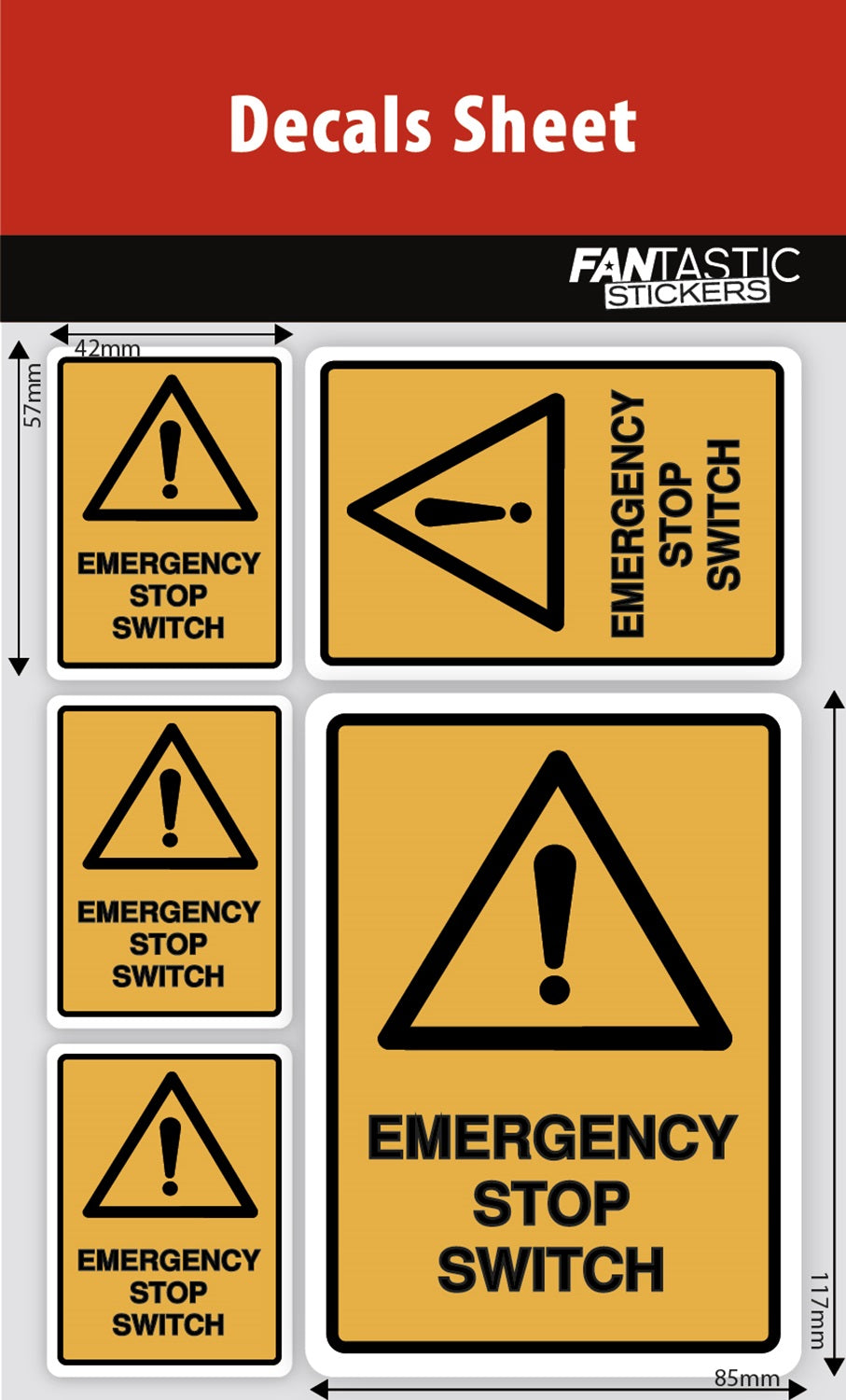 Emergency Stop Switch Warning Sign Decals Sheet