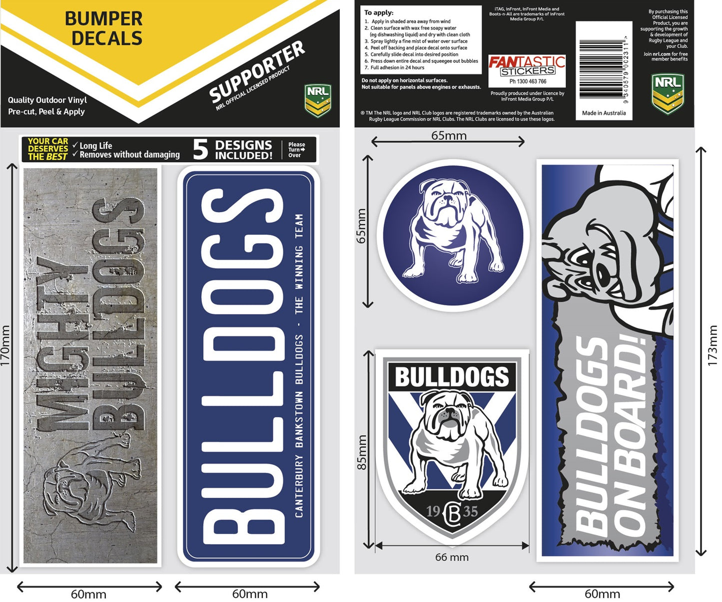 Bulldogs Bumper Decal Sheet