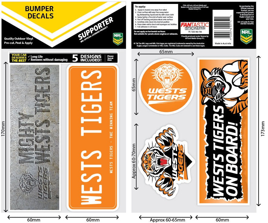 Wests Tigers Bumper Decal Sheet