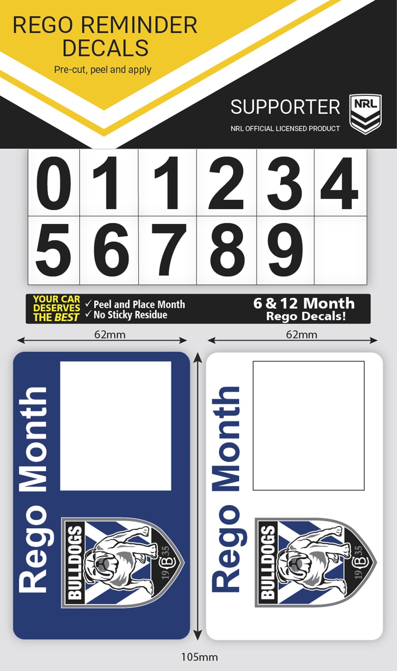 Bulldogs Rego Reminder Decals