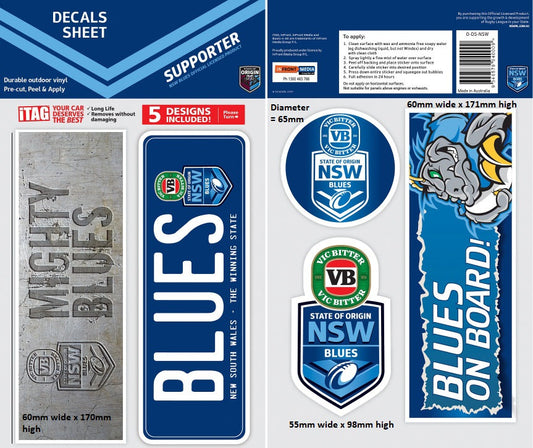 New South Wales Blues  Bumper Decals Sheet - Set of 5 (2015)