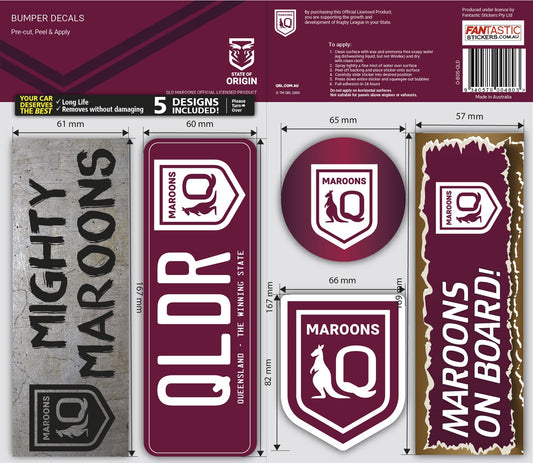 Queensland Maroons Bumper Decals Sheet - Set of 5 (2021)