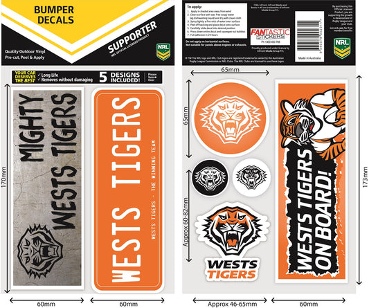 Wests Tigers Bumper Decal Sheet (2022)