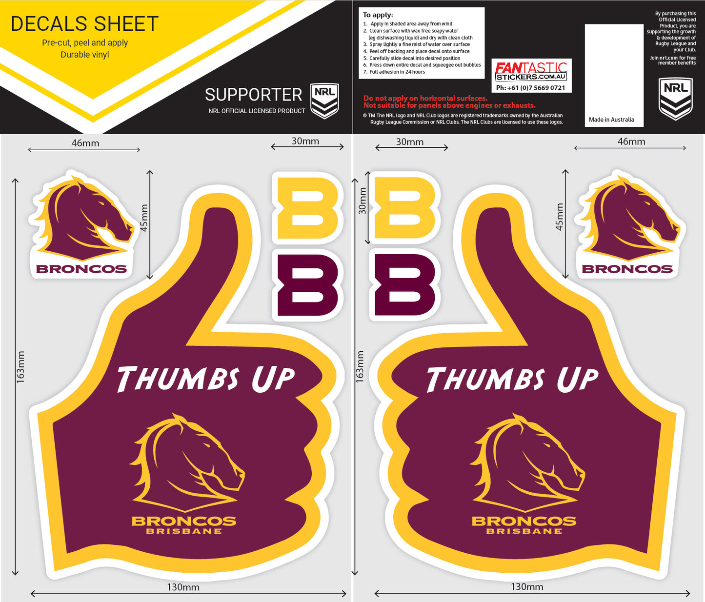 Broncos Thumbs Up Decals Sheet