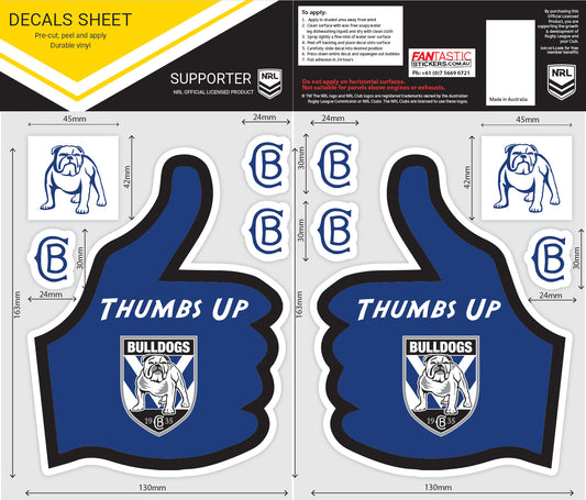 Bulldogs Thumbs Up Decals Sheet