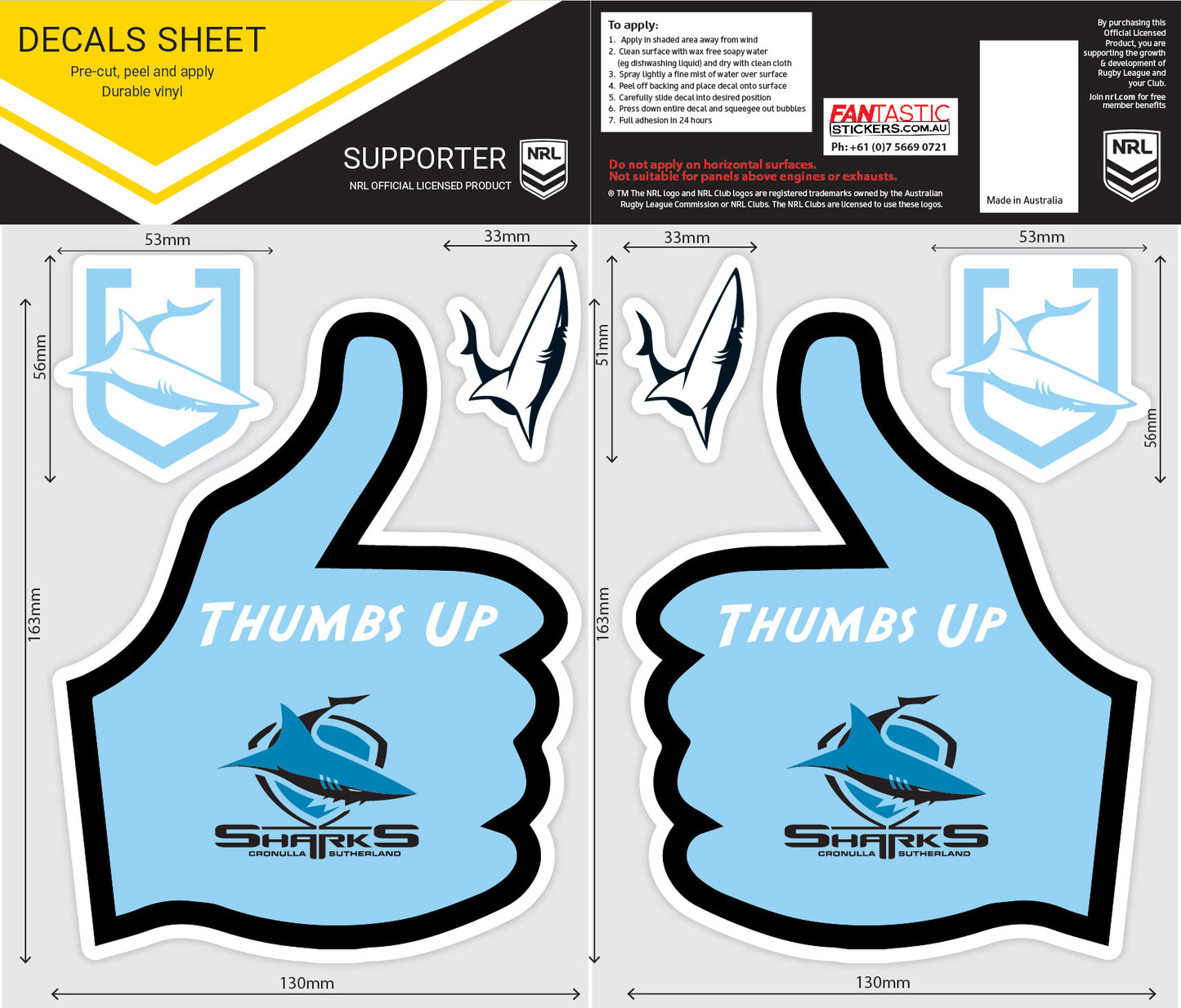Sharks Thumbs Up Decals Sheet