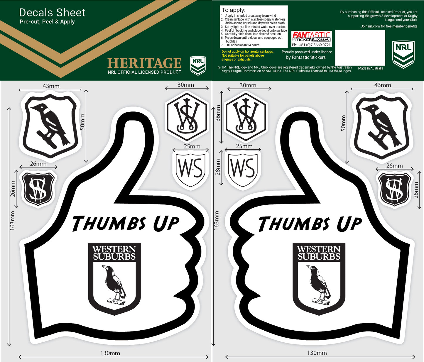 Western Suburbs Thumbs Up Decals Sheet