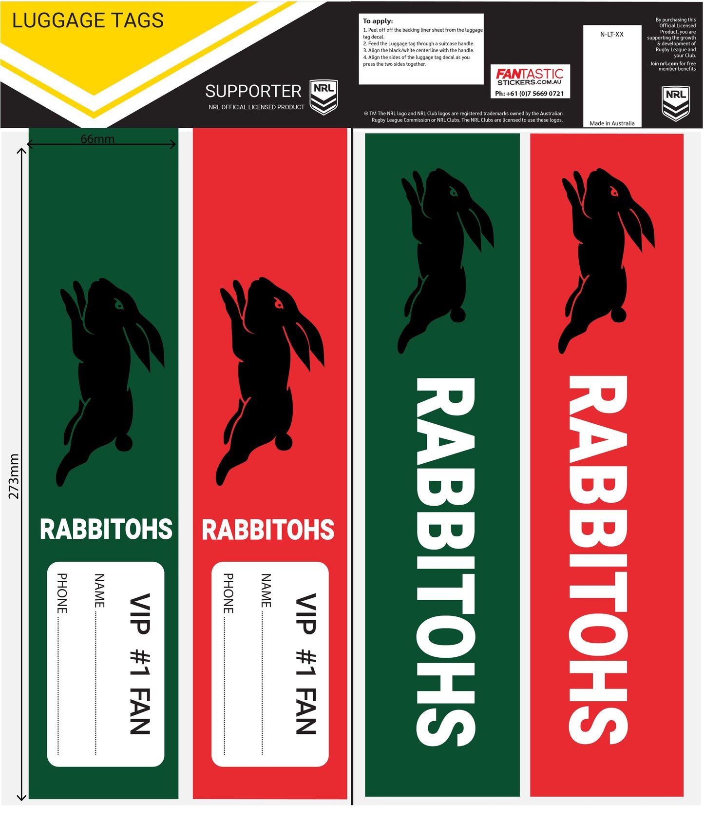 Rabbitohs Luggage Tags (2021)