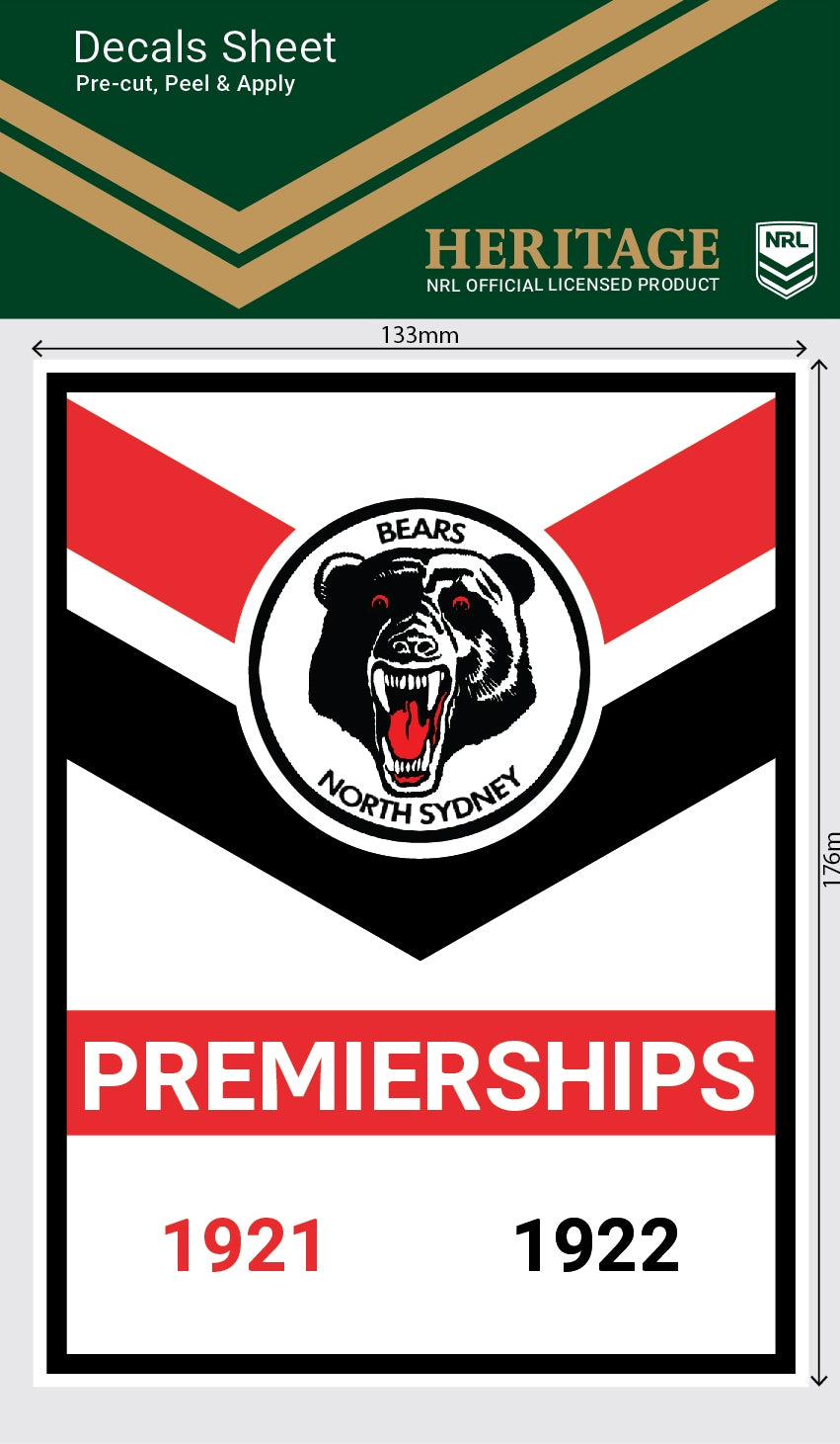 North Sydney Bears Premiership Years Decal