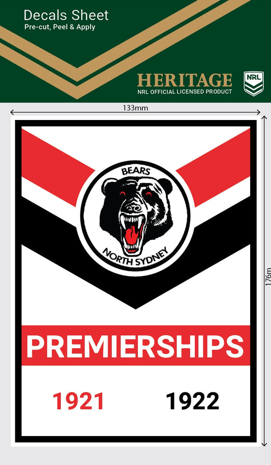 North Sydney Bears Premiership Years Decal