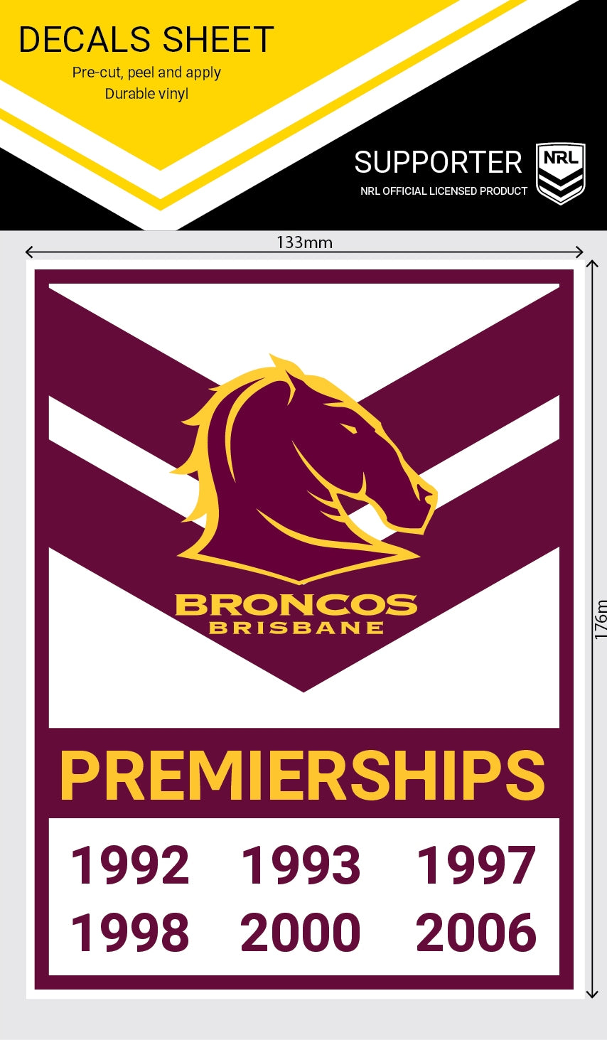 Broncos Premiership Years Decal