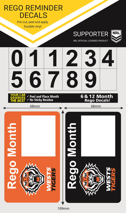 Wests Tigers Rego Reminder Decals (2021)