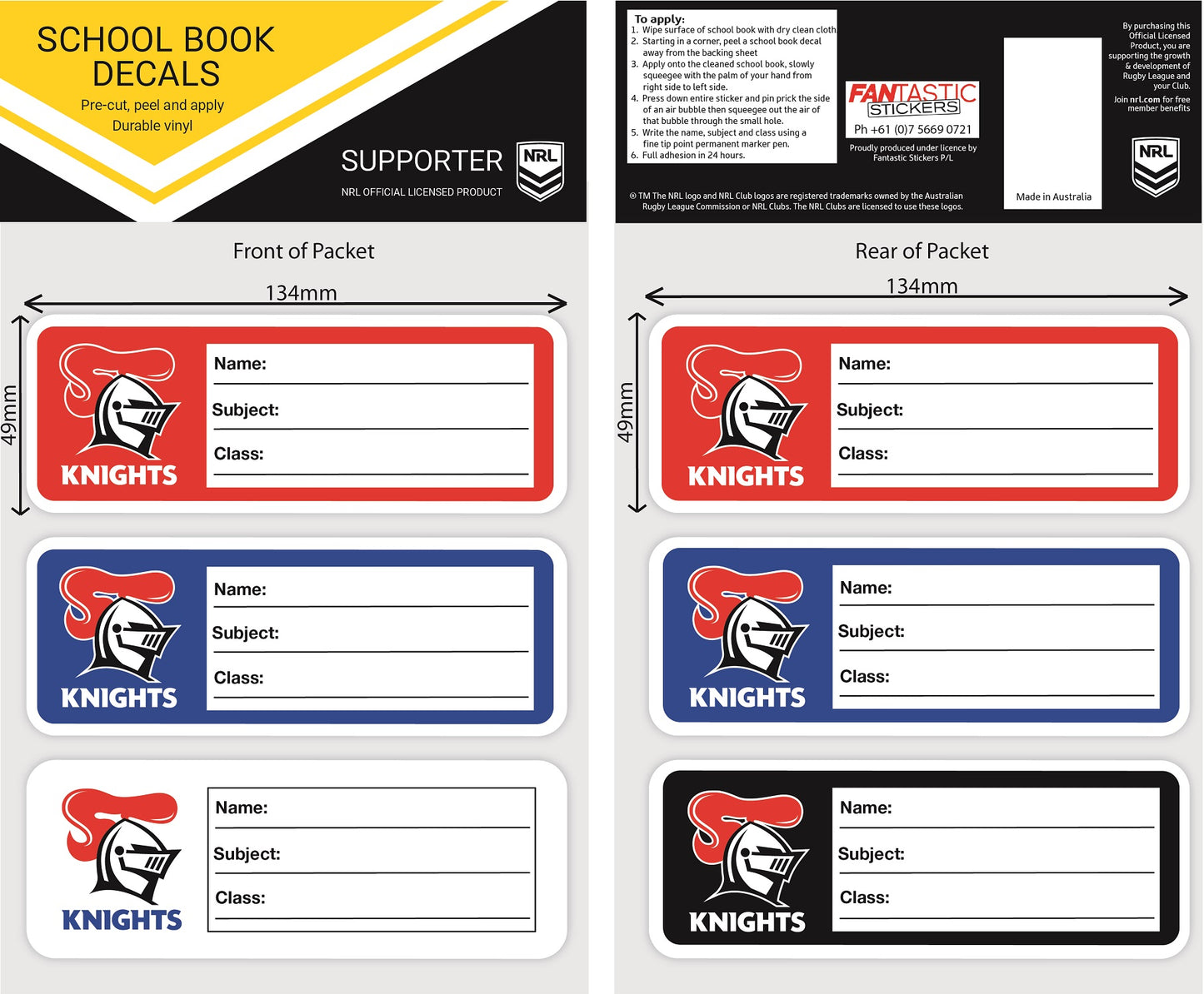 Knights School Book Decals (2020)