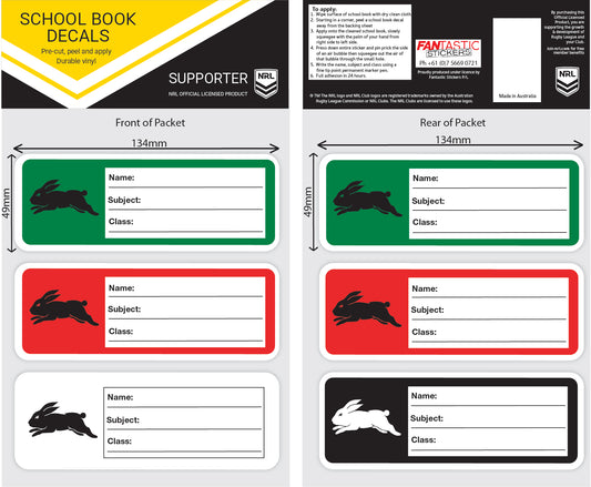 Rabbitohs School Book Decals (2021)