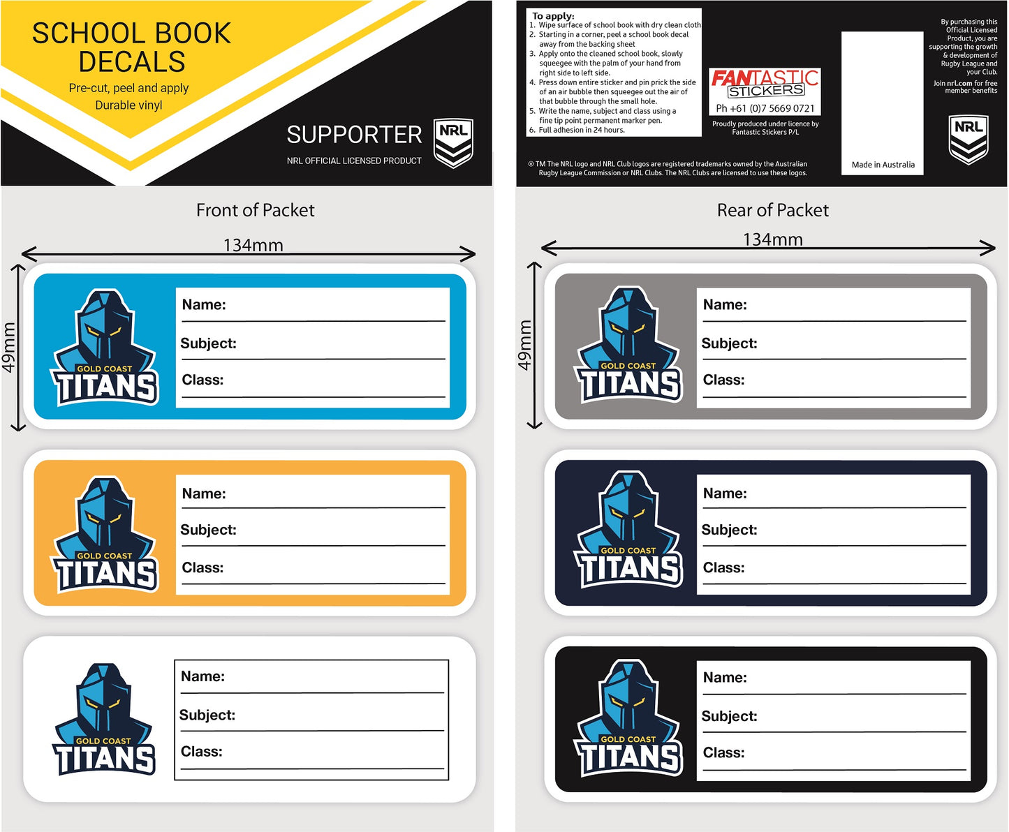 Titans School Book Decals (2022)