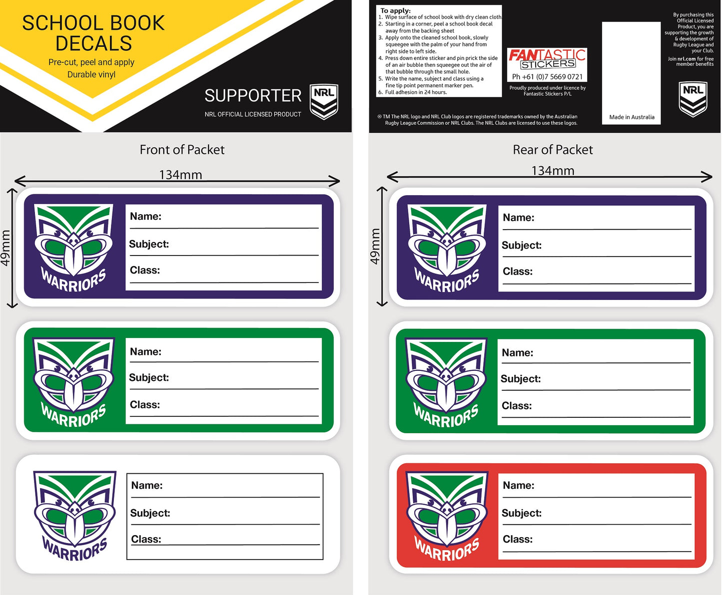 Warriors School Book Decals (2021)