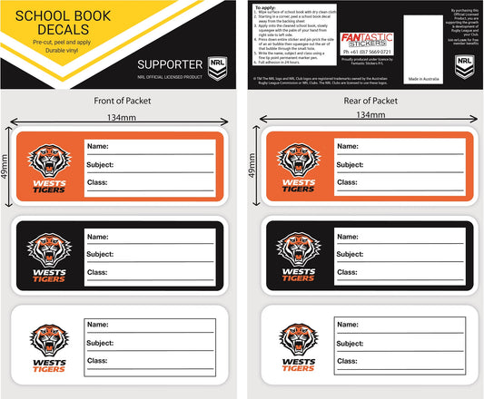 Wests Tigers School Book Decals (2022)