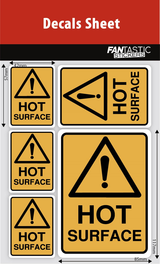 Hot Surface Warning Sign Decals Sheets
