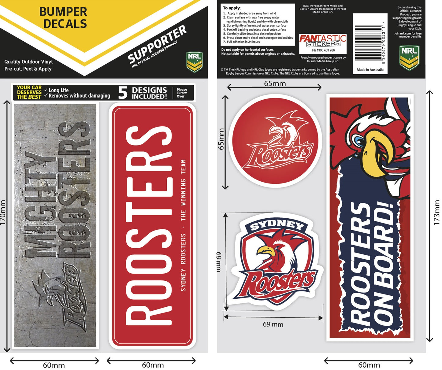 Roosters Bumper Decal Sheet