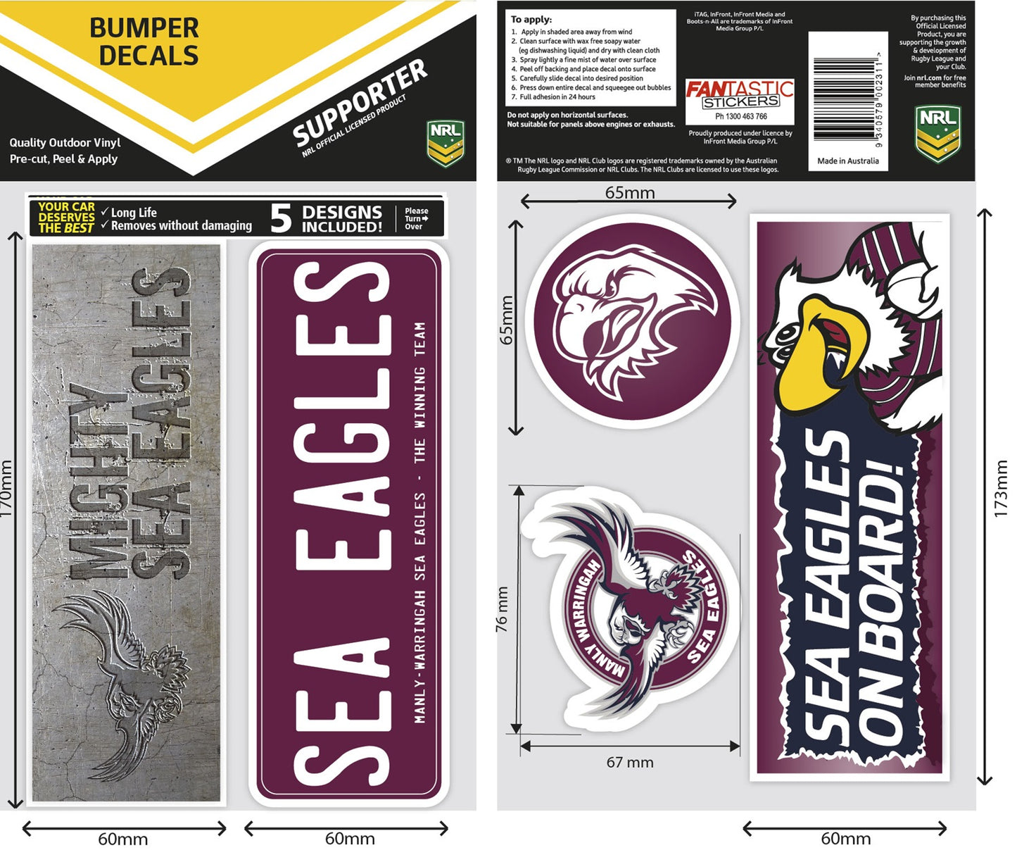 Sea Eagles Bumper Decal Sheet