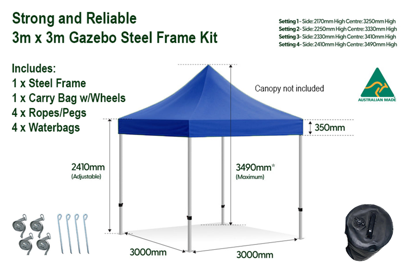 Gazebo 3m x 3m Frame and Accessories Kit