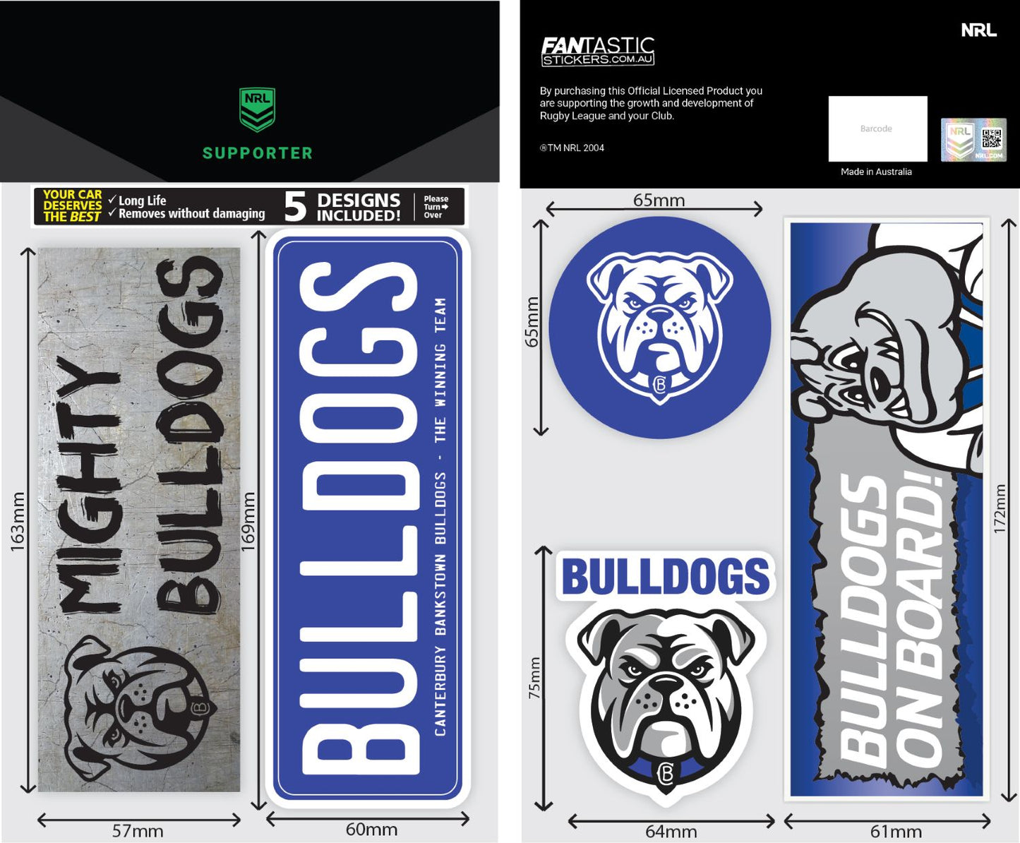 Bulldogs Bumper Decal Sheet