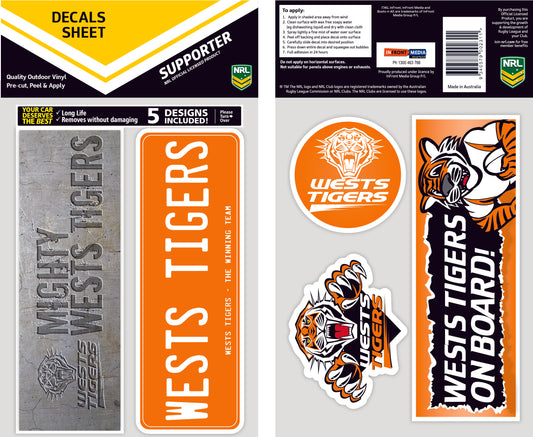 Wests Tigers Bumper Decal Sheet