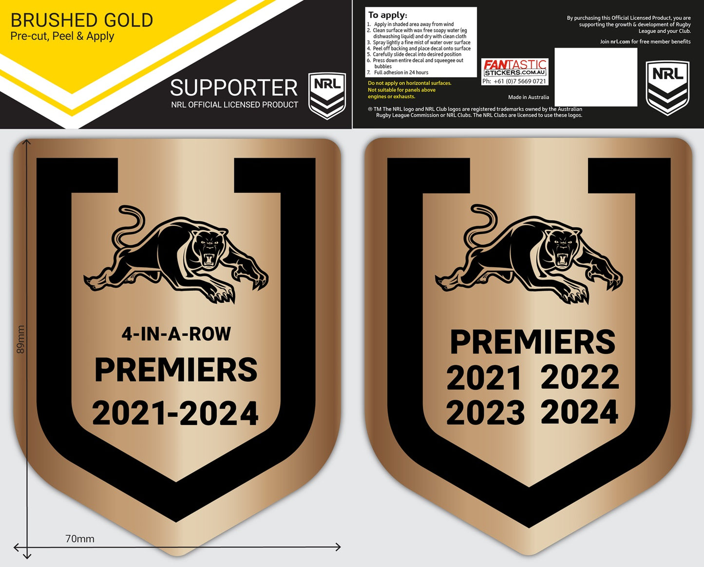 NRL Panthers 2024 Premiers Brushed Gold Decal