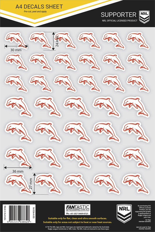 NRL Dolphins A4 Decals Sheet