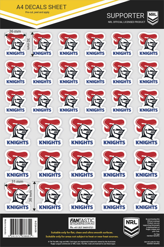 NRL Newcastle Knights A4 Decals Sheet