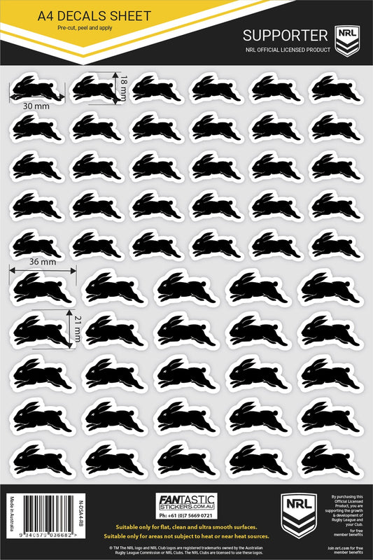 NRL South Sydney Rabbitohs A4 Decals Sheet