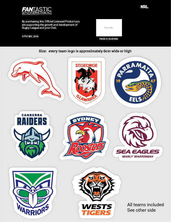 NRL All Clubs Teams Decals Sheet