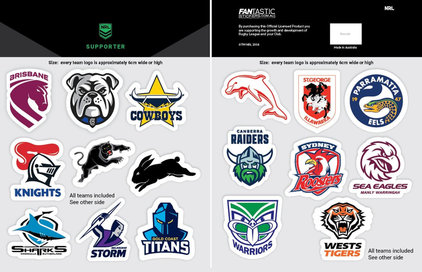 NRL All Clubs Teams Decals Sheet