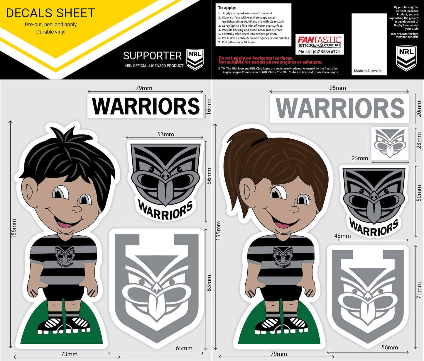 Warriors Boy/Girl Decals Sheet