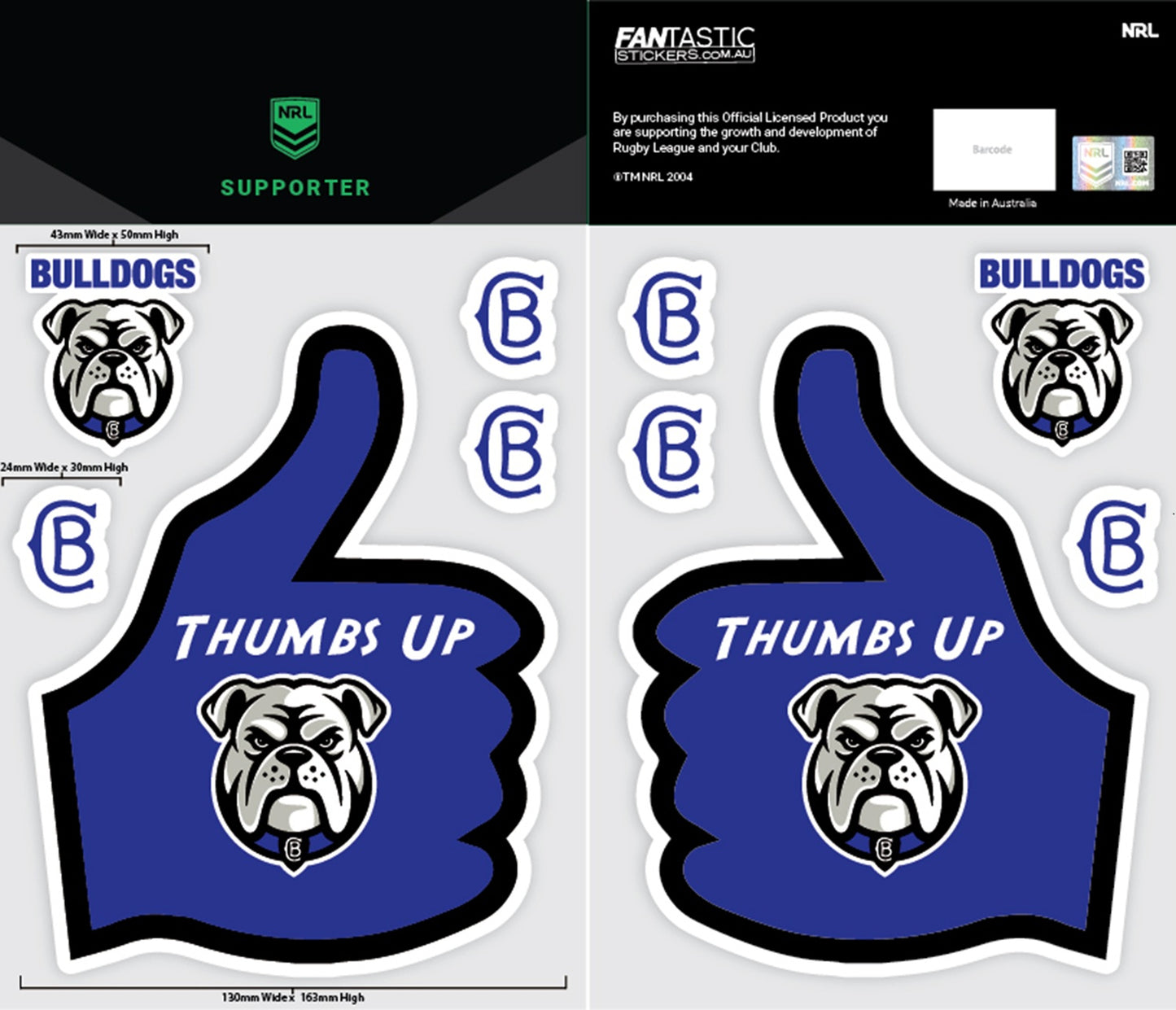 Bulldogs Thumbs Up Decals Sheet