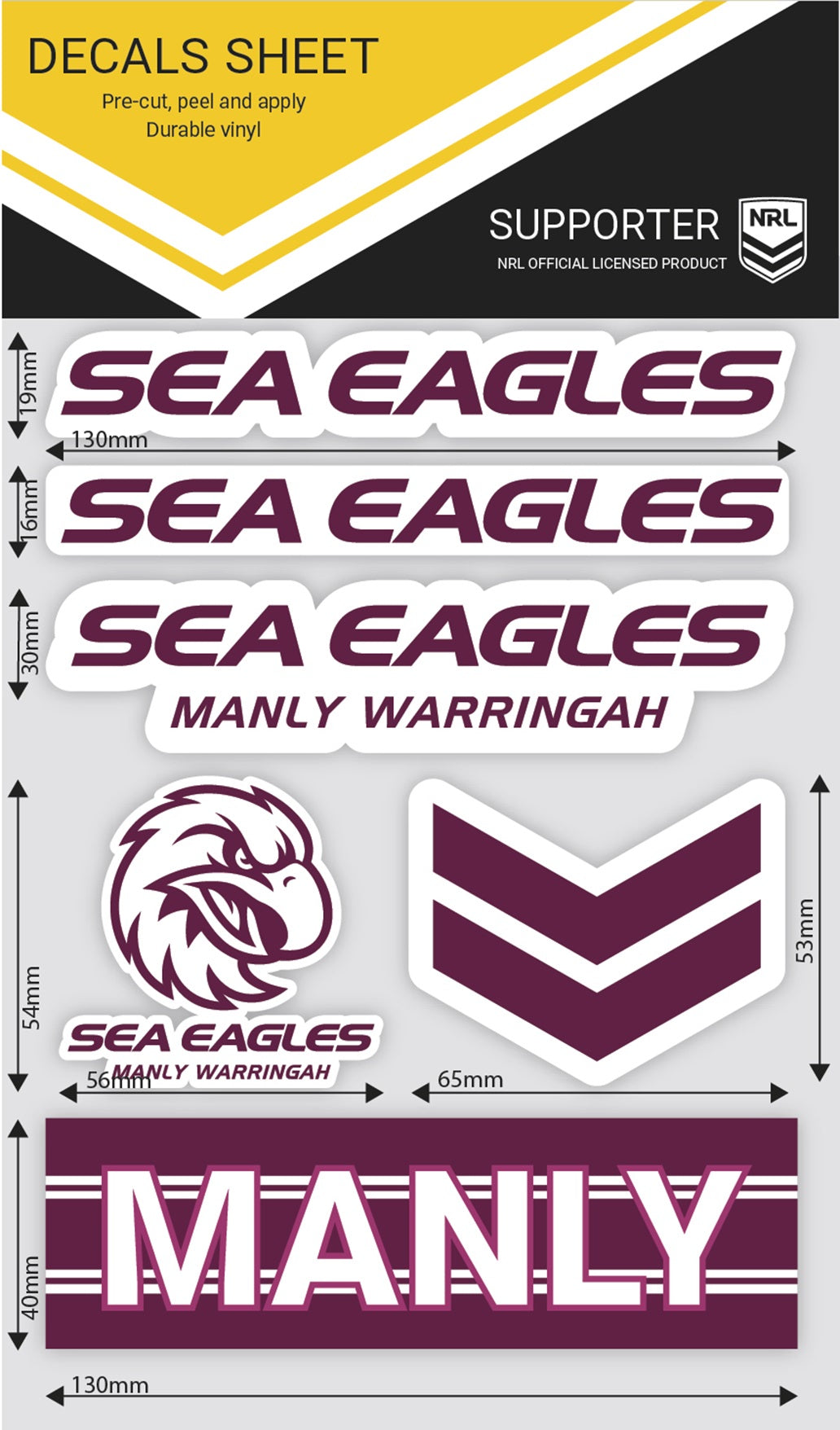 Sea Eagles Wordmark Decals Sheet (2024)