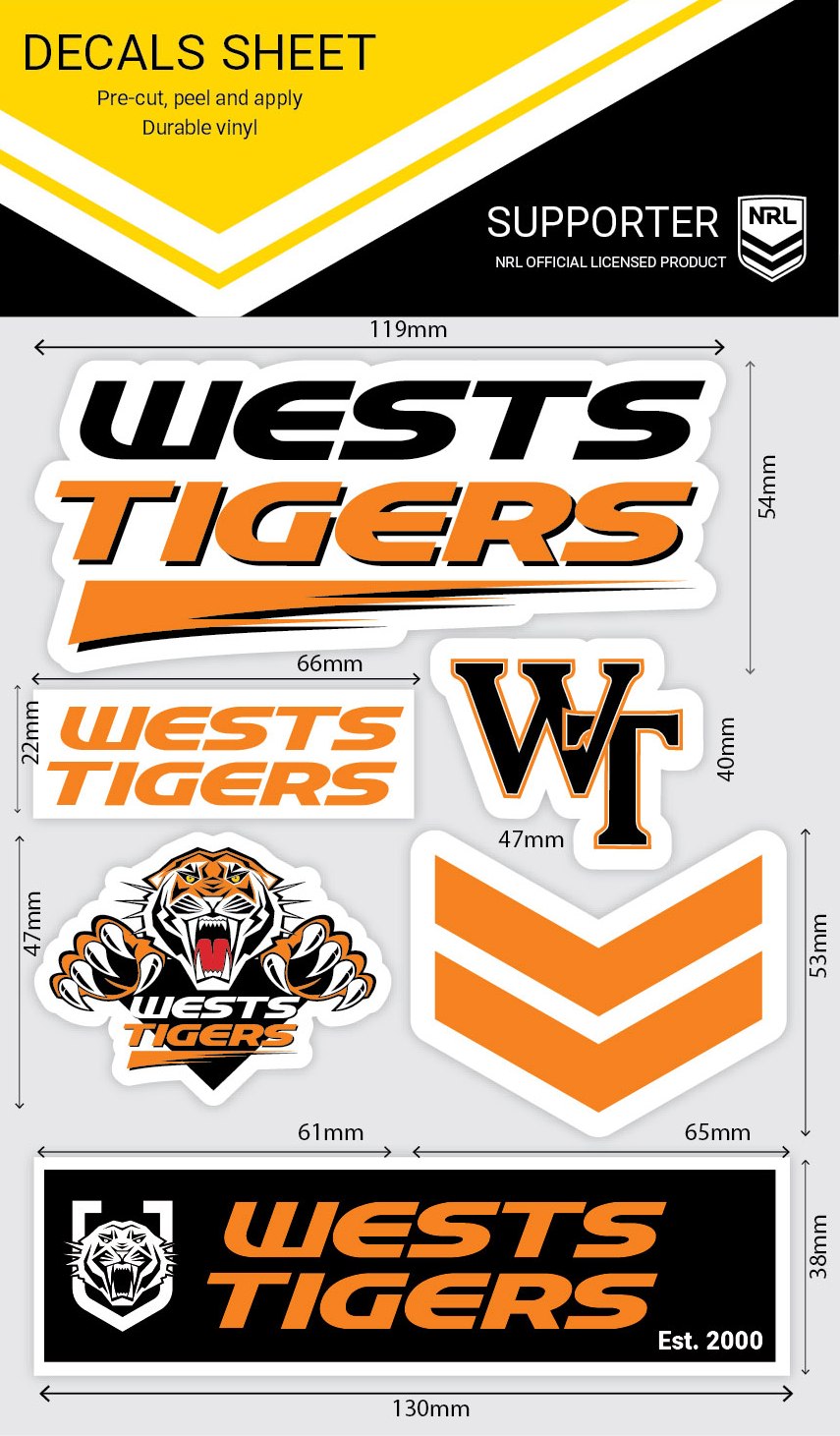 Wests Tigers Wordmark Decals Sheet