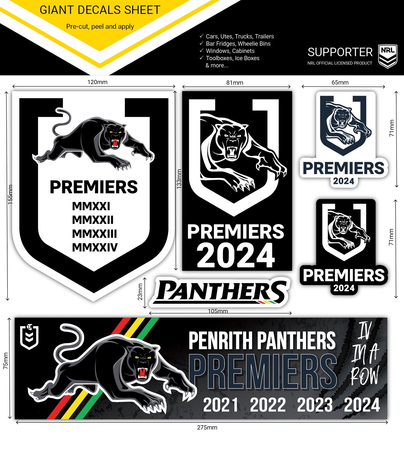 NRL Panthers 2024 Premiers Giant Decals Sheet