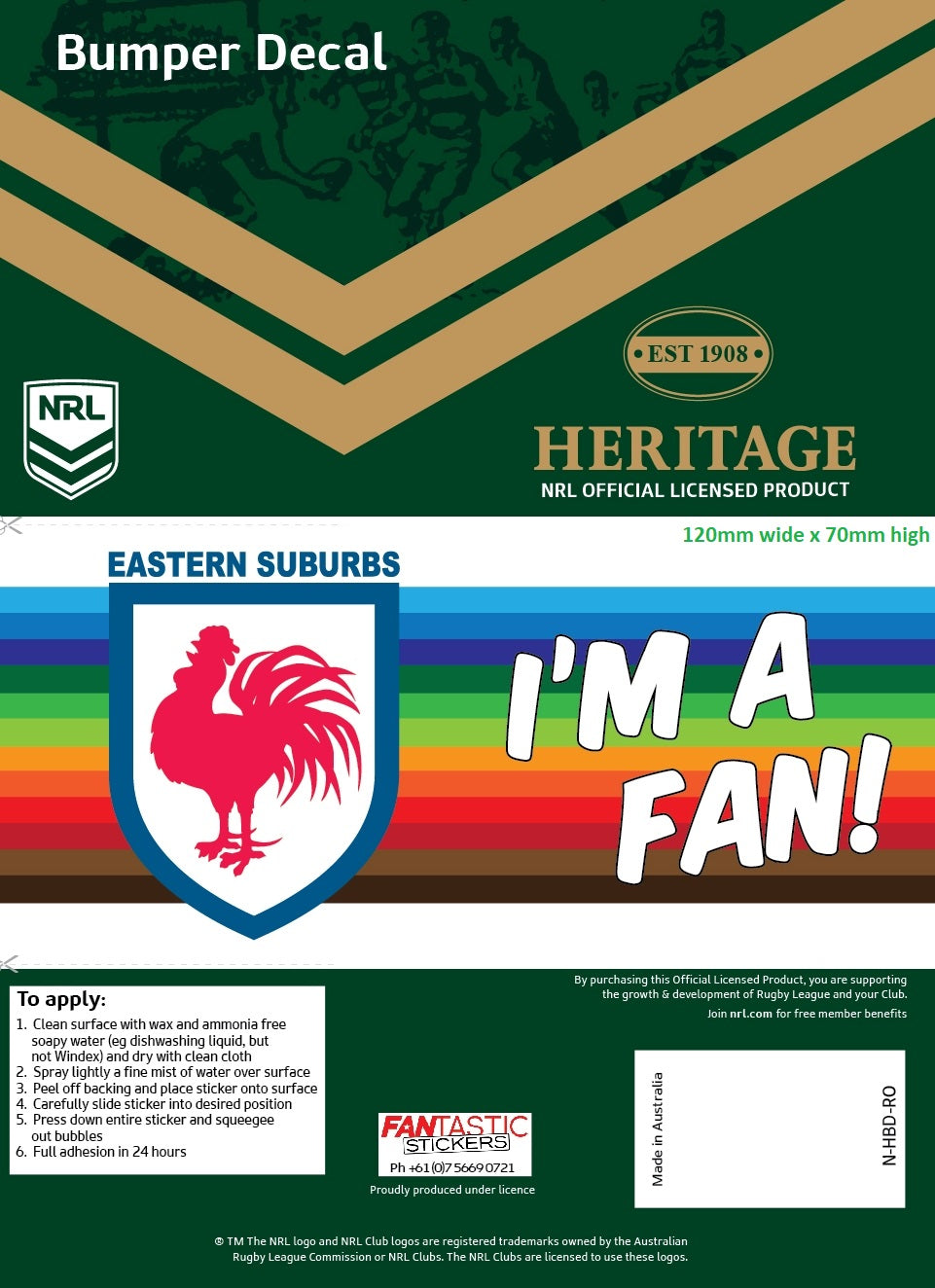 Roosters Heritage Bumper Decal