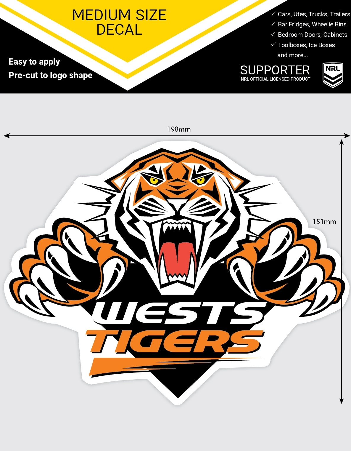 Wests Tigers Medium Size Decals