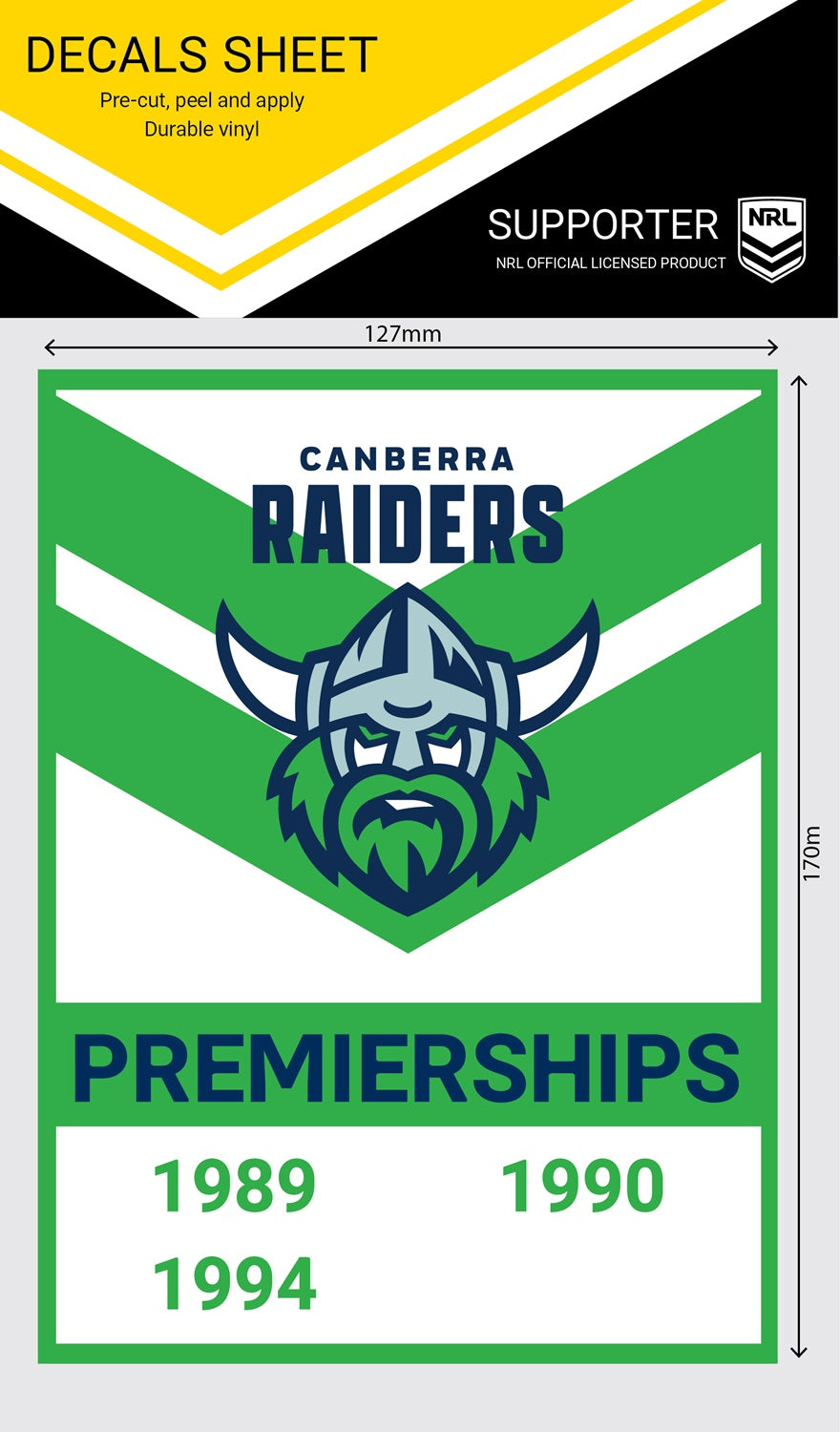 Raiders Premiership Years Decal (2024)