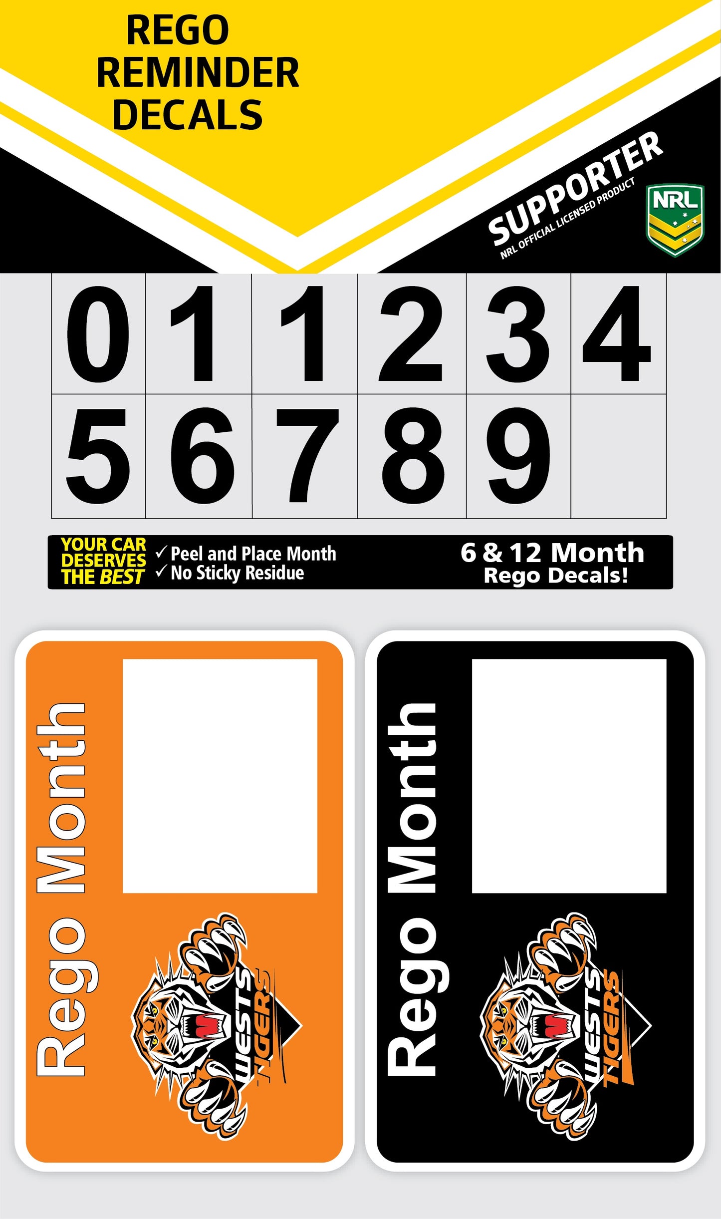 Wests Tigers Rego Reminder Decals