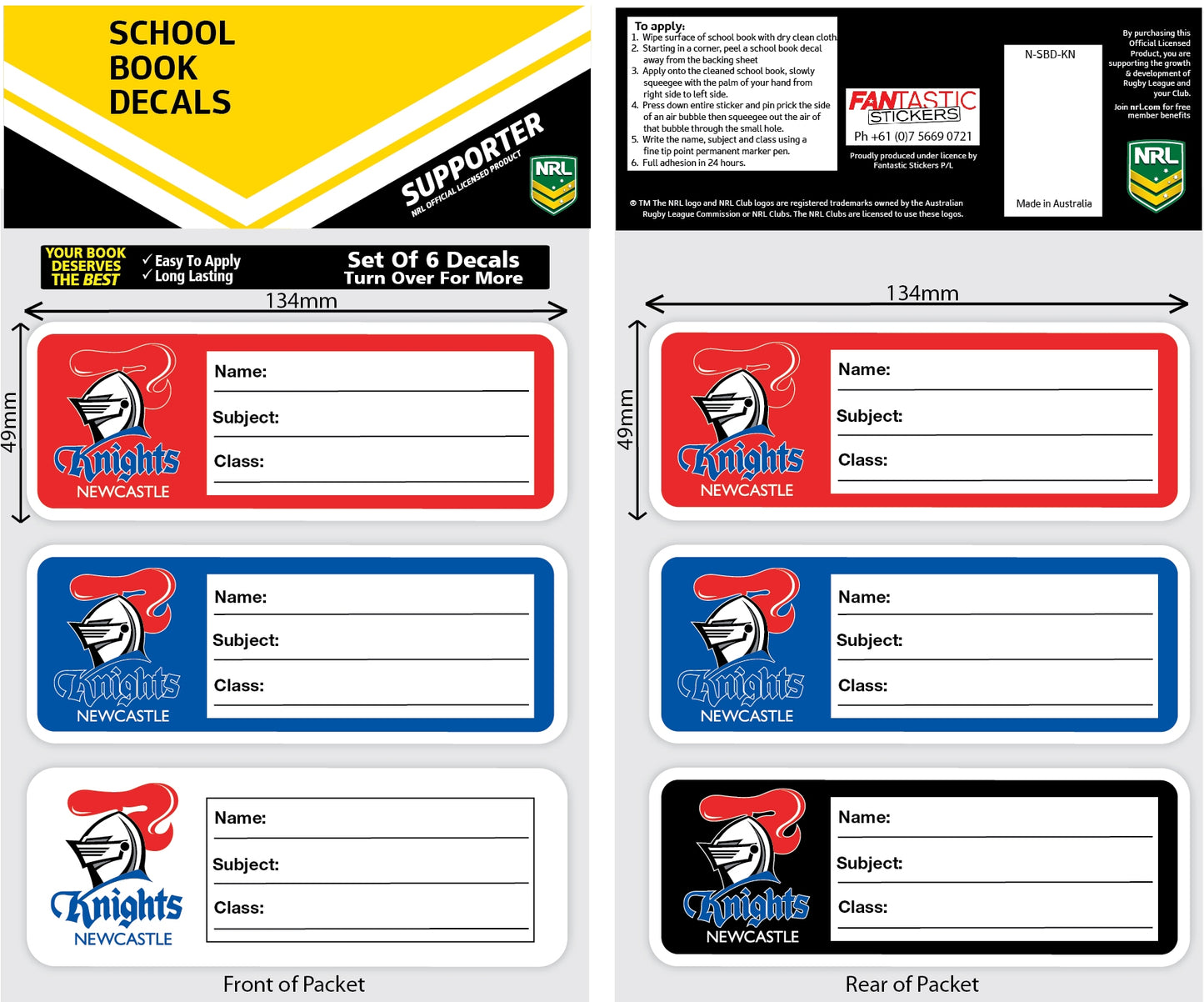 Knights School Book Decals