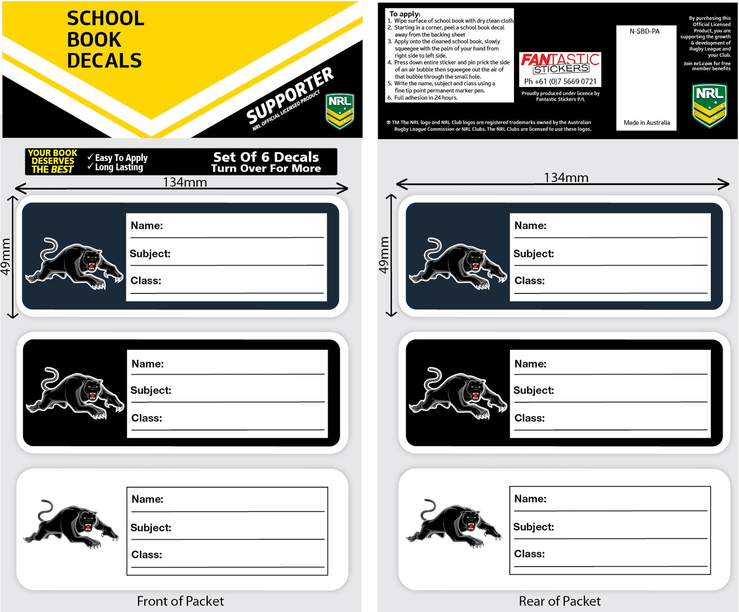 Panthers School Book Decals