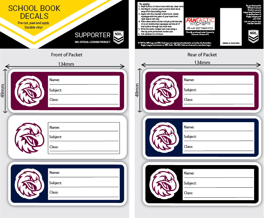 Sea Eagles School Book Decals (2024)