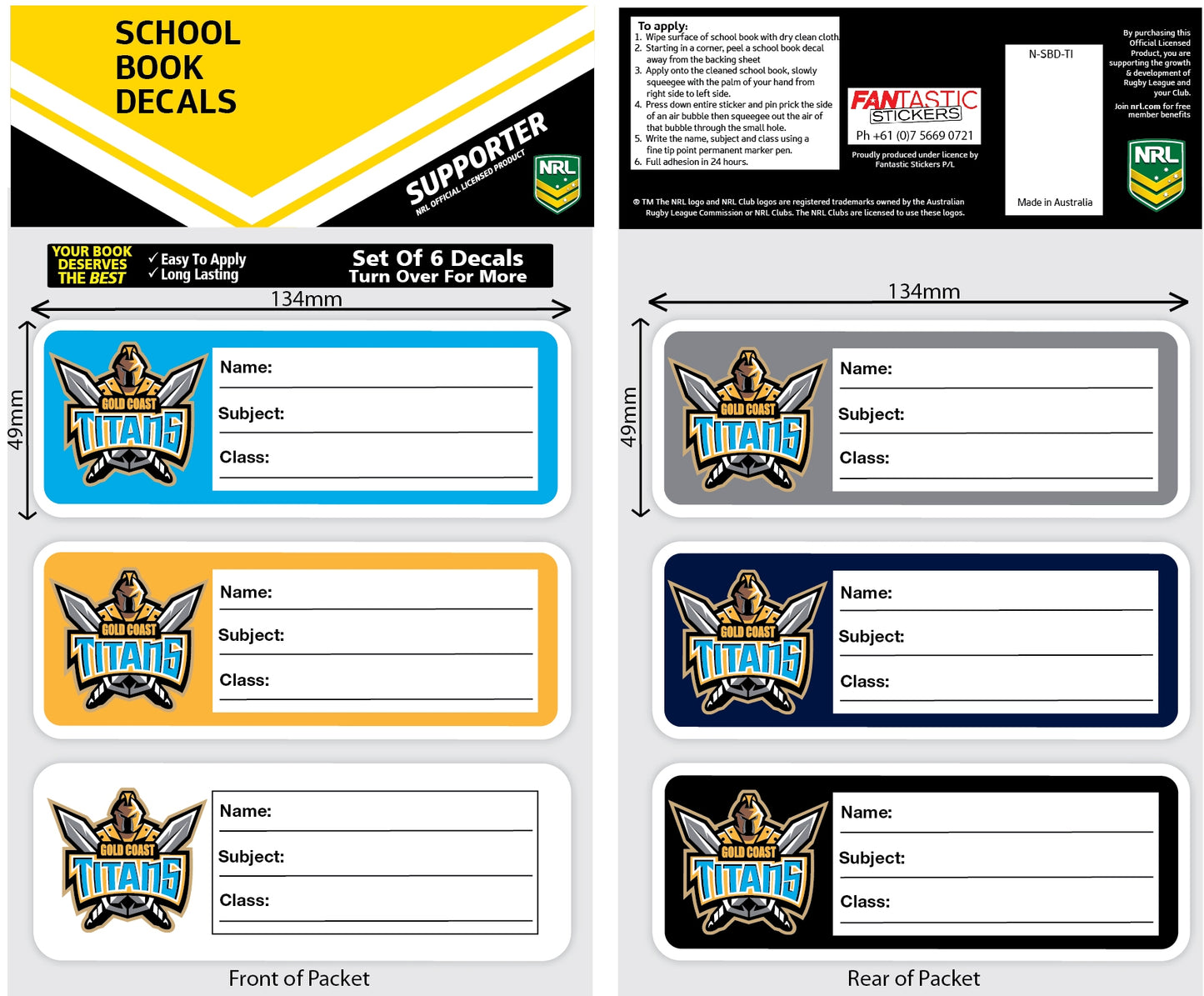 Titans School Book Decals