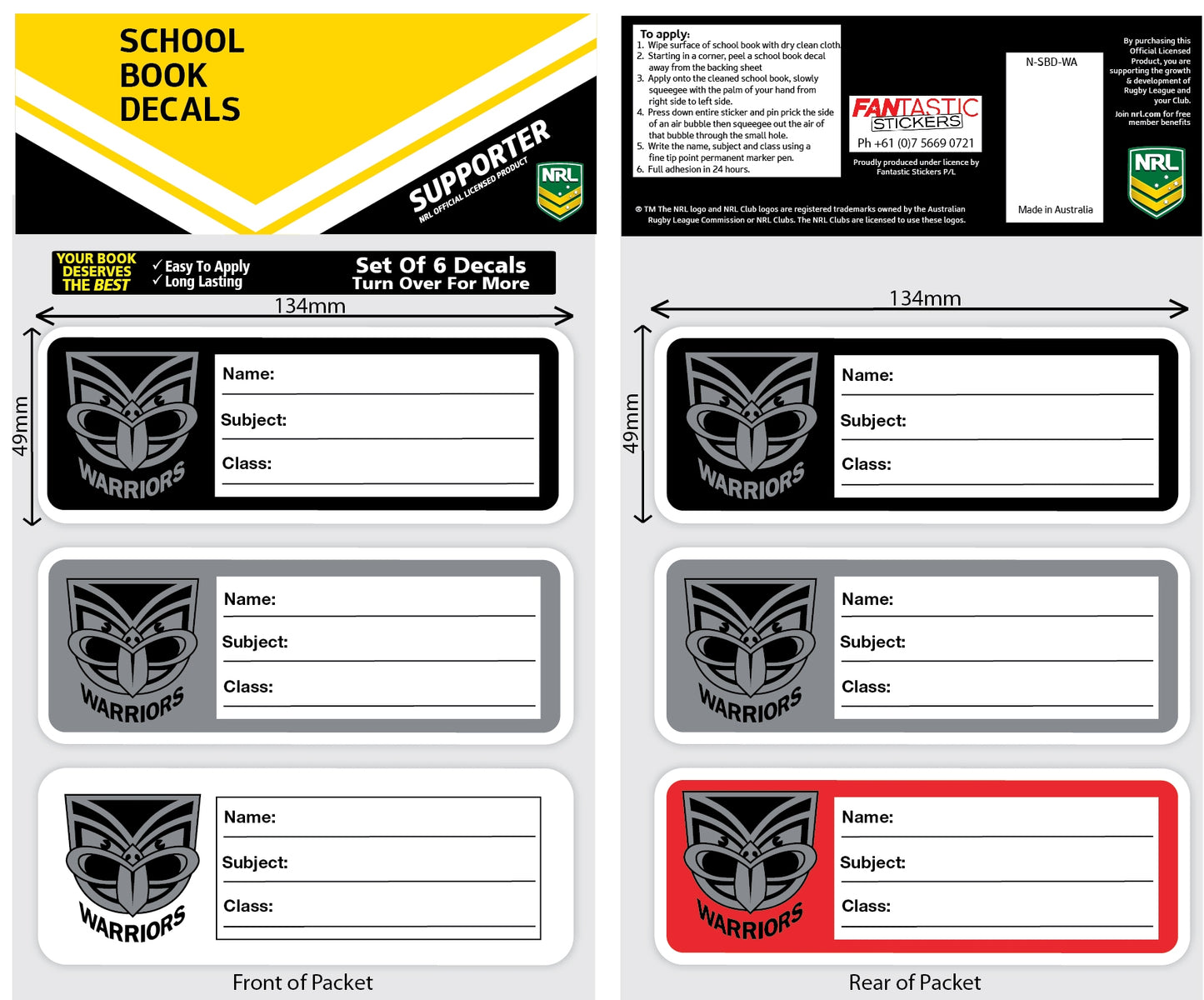 Warriors School Book Decals