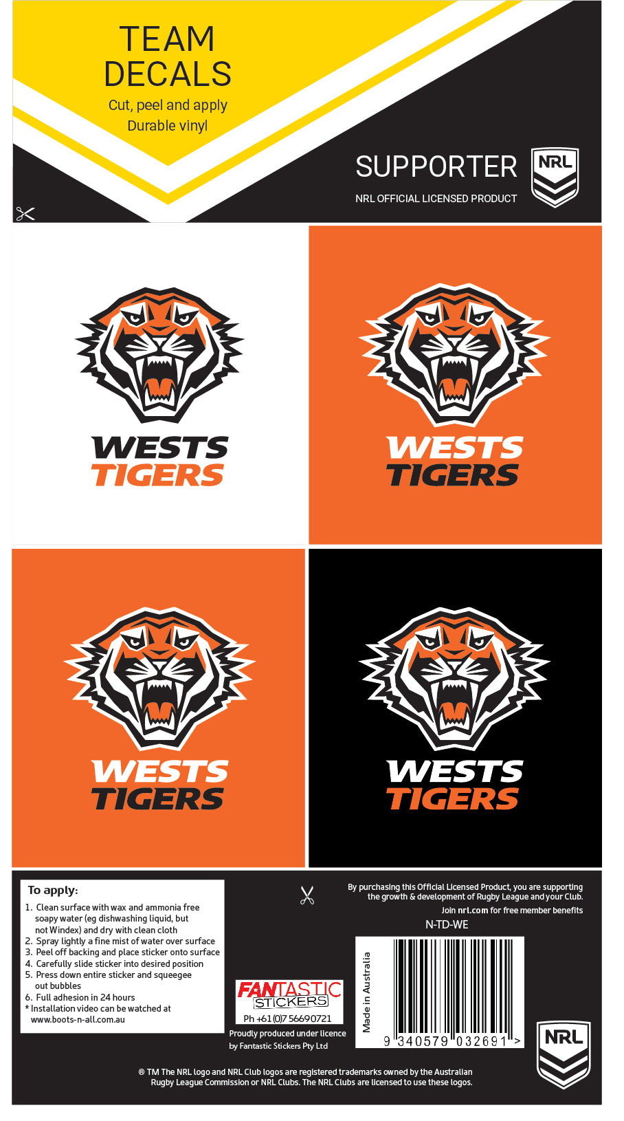 Wests Tigers Team Decals (2021)