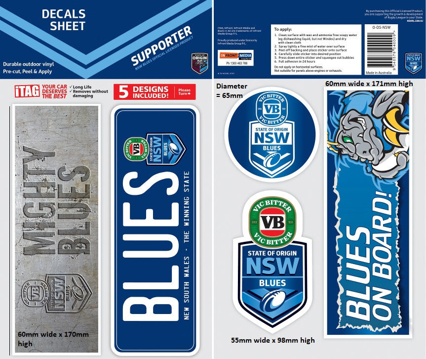 New South Wales Blues  Bumper Decals Sheet - Set of 5 (2018)