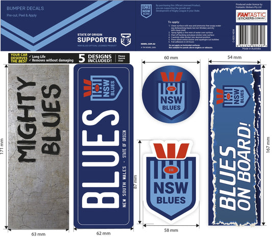 New South Wales Blues  Bumper Decals Sheet - Set of 5 (2023)